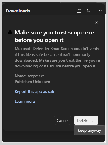 Warnings may show while downloading